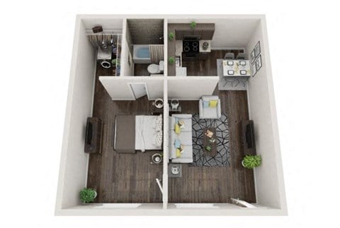 Floor plan for 1 bed, 1 bath, 465 sqft
